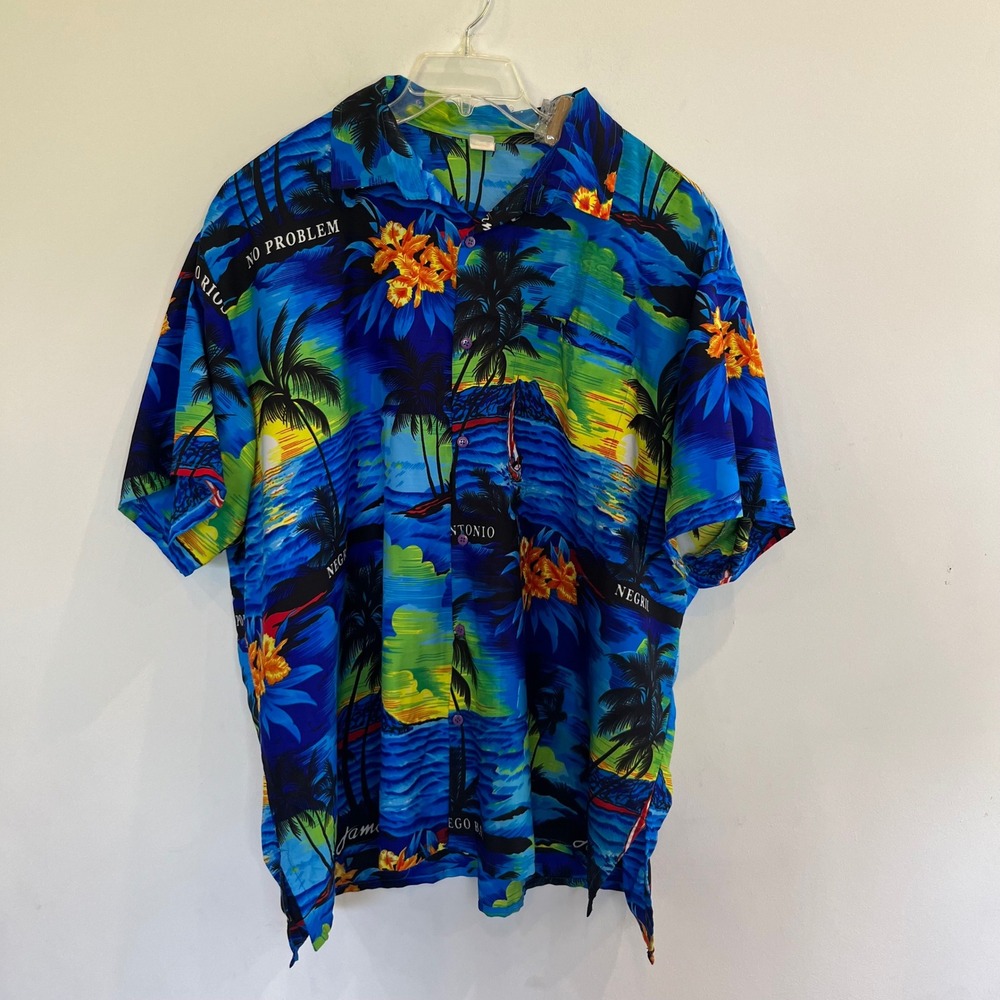 Creations Jamaica Souvenir Hawaiian Shirt XL Blue Tropical Beach All Over Print